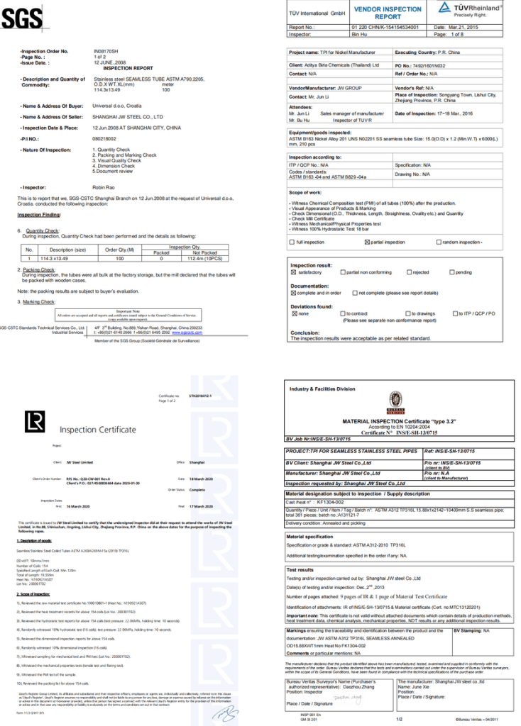stainless steel tube pipe, honed tube, chrome plated bar SGS, TUV, LR, BV certification